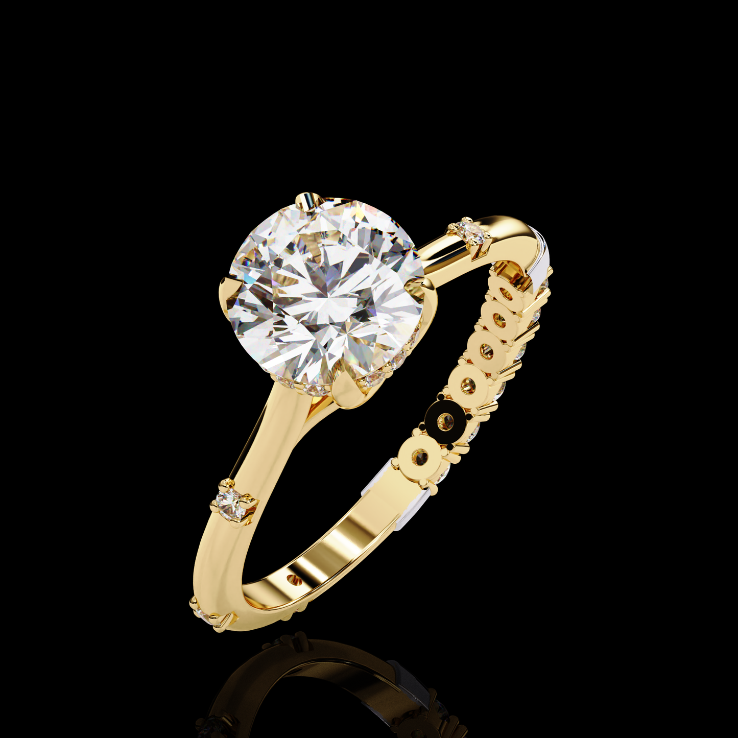 Melody Round Cut LAB Diamond Solitaire Engagement Ring GOLD