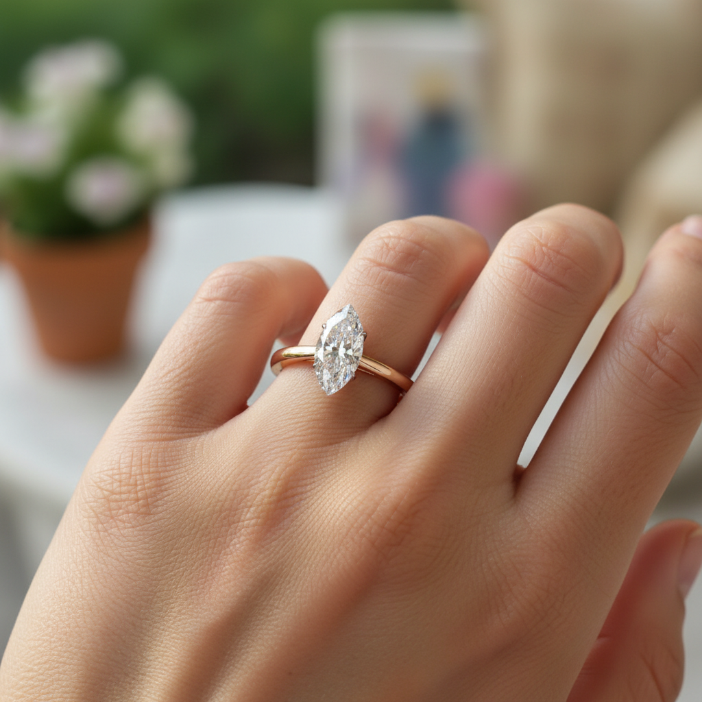 0.86ct Marquise Cut Lab Grown Diamond Solitaire Ring - Rose Gold