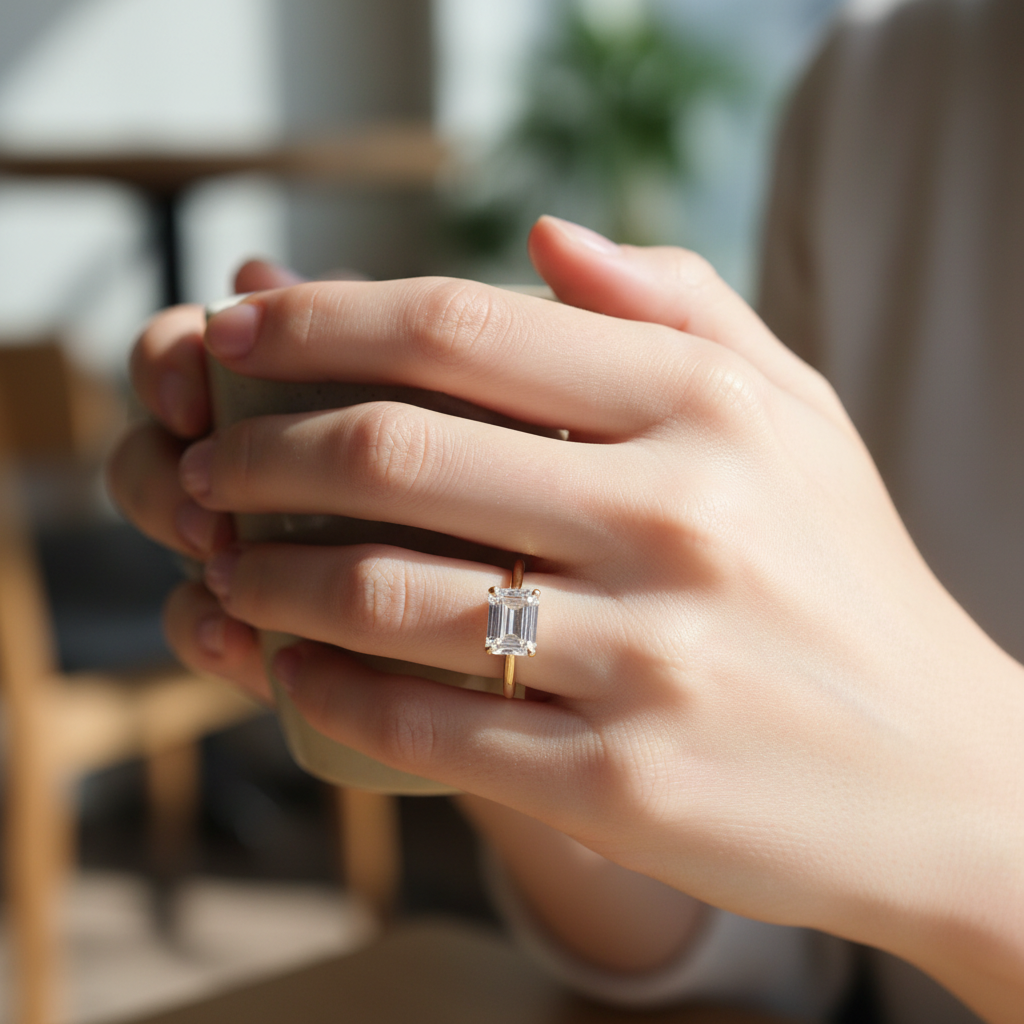 1.20ct Emerald Cut Lab Grown Diamond Solitaire Ring - Four Prong Gold