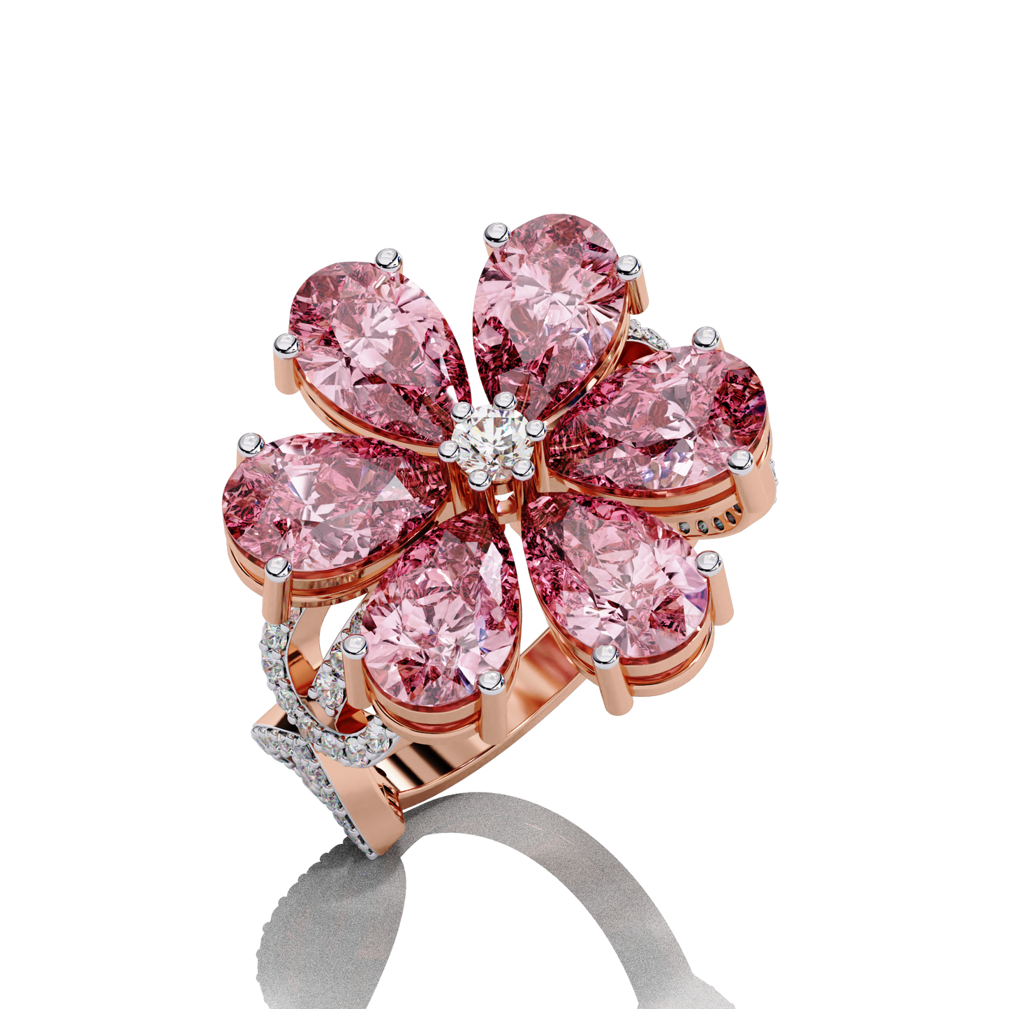 Rose Floral Pear Cut Engagement Ring CVD Diamond