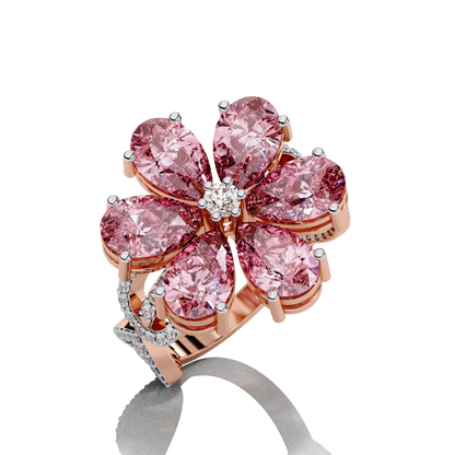Rose Floral Pear Cut Engagement Ring CVD Diamond