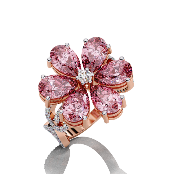 Rose Floral Pear Cut Engagement Ring CVD Diamond