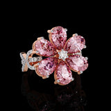 Rose Floral Pear Cut Engagement Ring CVD Diamond