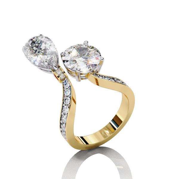 Pear and Round Toi Et Moi Love Ring Yellow Gold