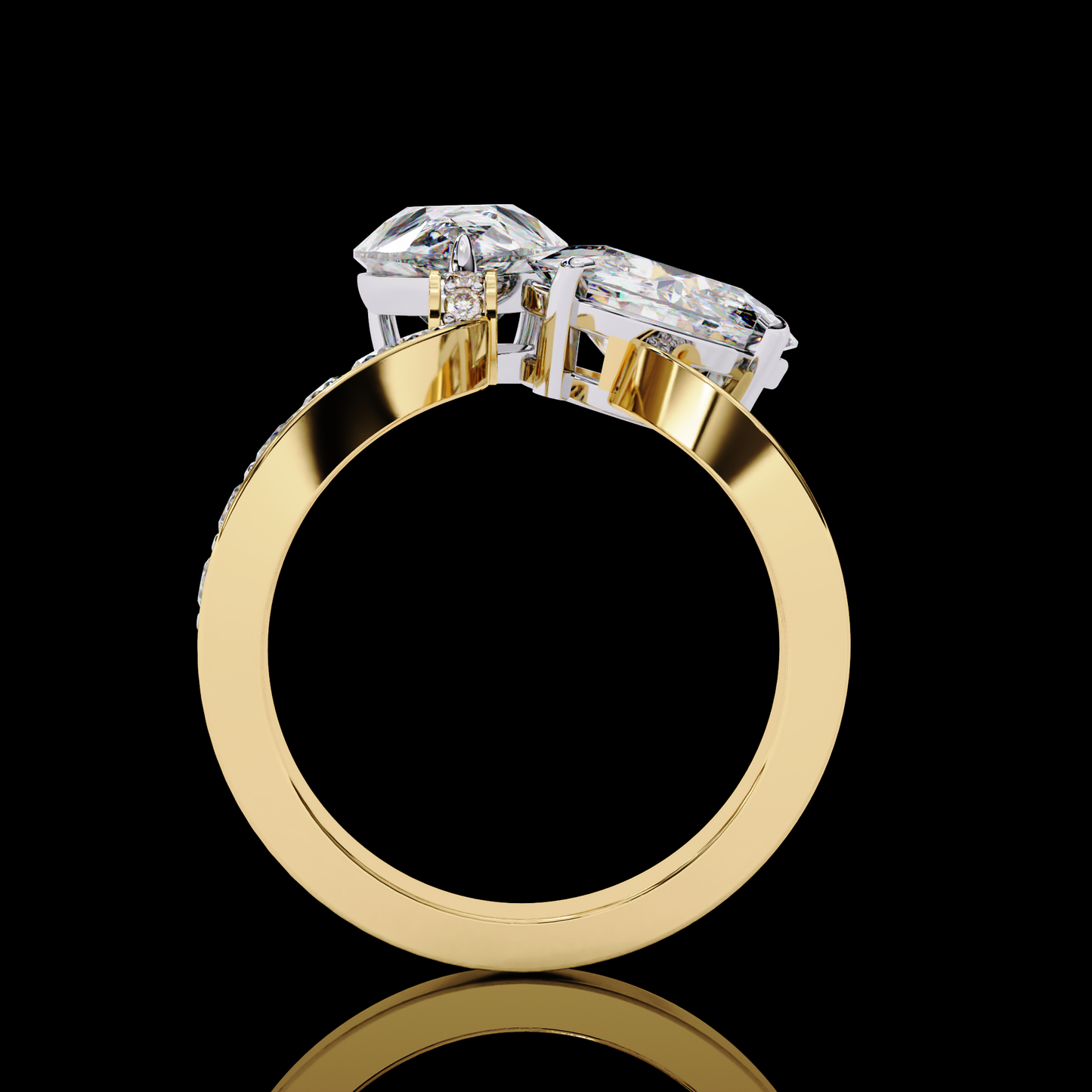 Pear and Round Toi Et Moi Love Ring Yellow Gold