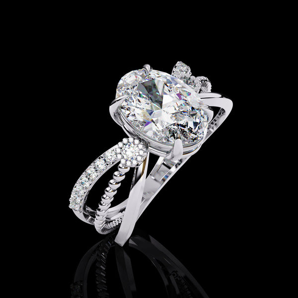 Unique Pavé Oval Lab Diamond For Wedding Love Proposal for Women in White Gold