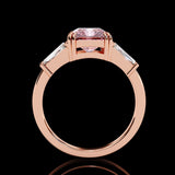 Adorned Opera Three Stone Pink Emerlad Lab Diamond Ring Rose Gold