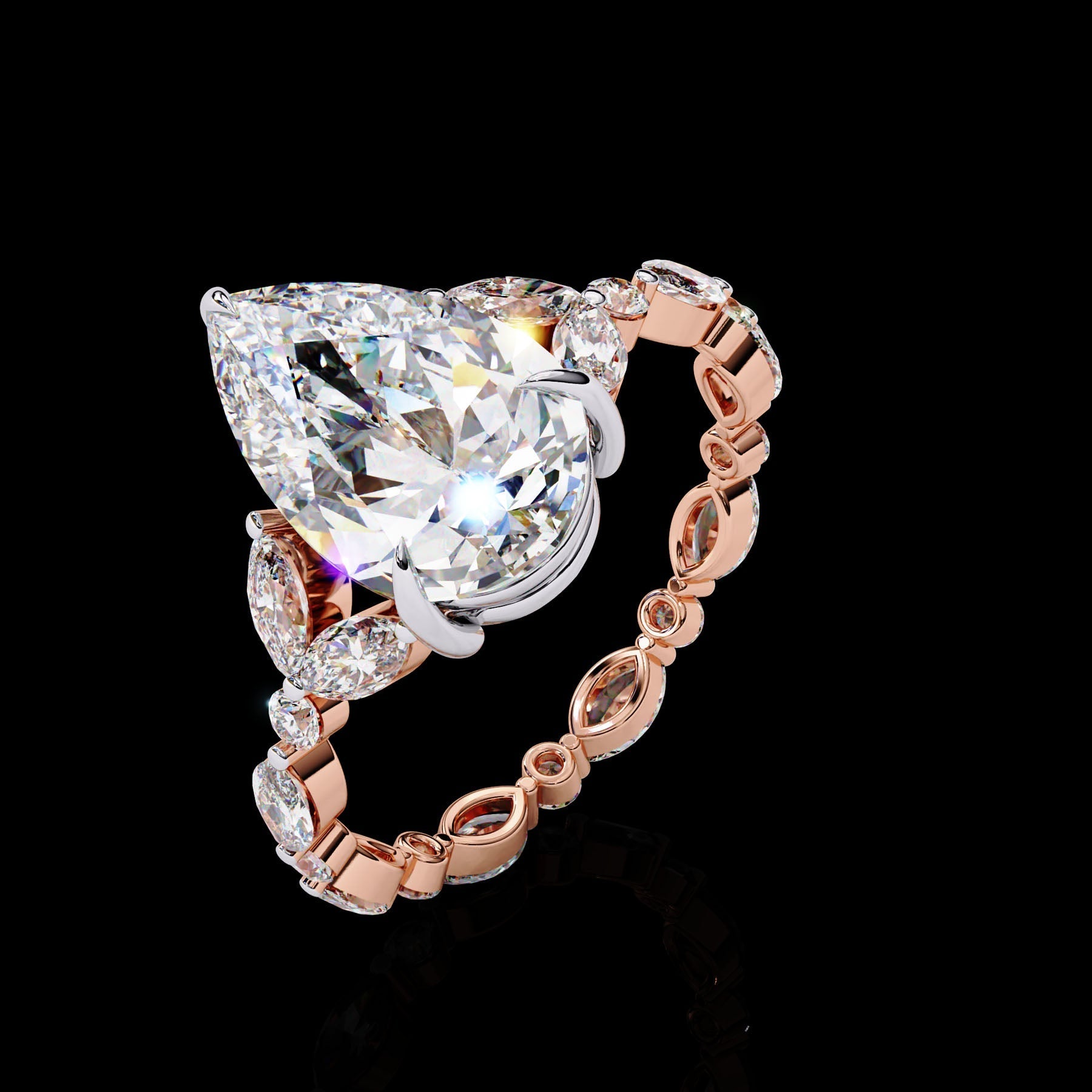 Side Diamond Pavé Pear Lab Diamond Ring Inspires from ShaneCo