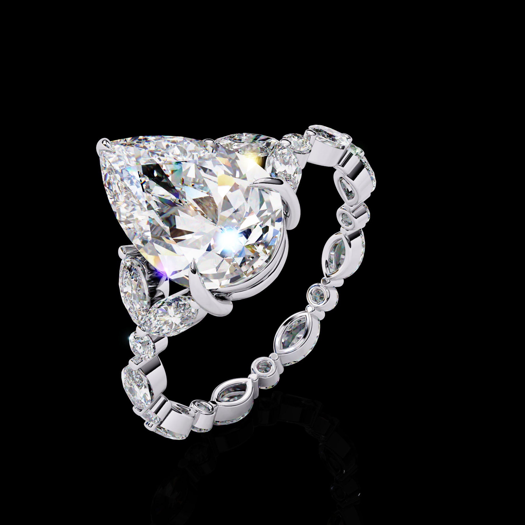 Sparkling Pear Shaped Lab Diamond Ring with Pave Halo for Women Luxury