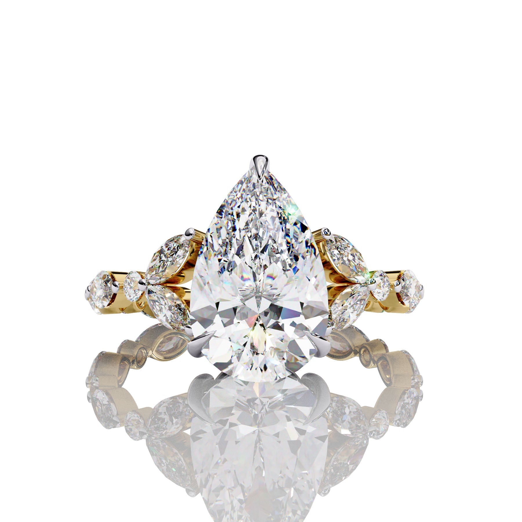 Side Diamond Pavé Pear Lab Diamond Ring Inspires from Tiffany