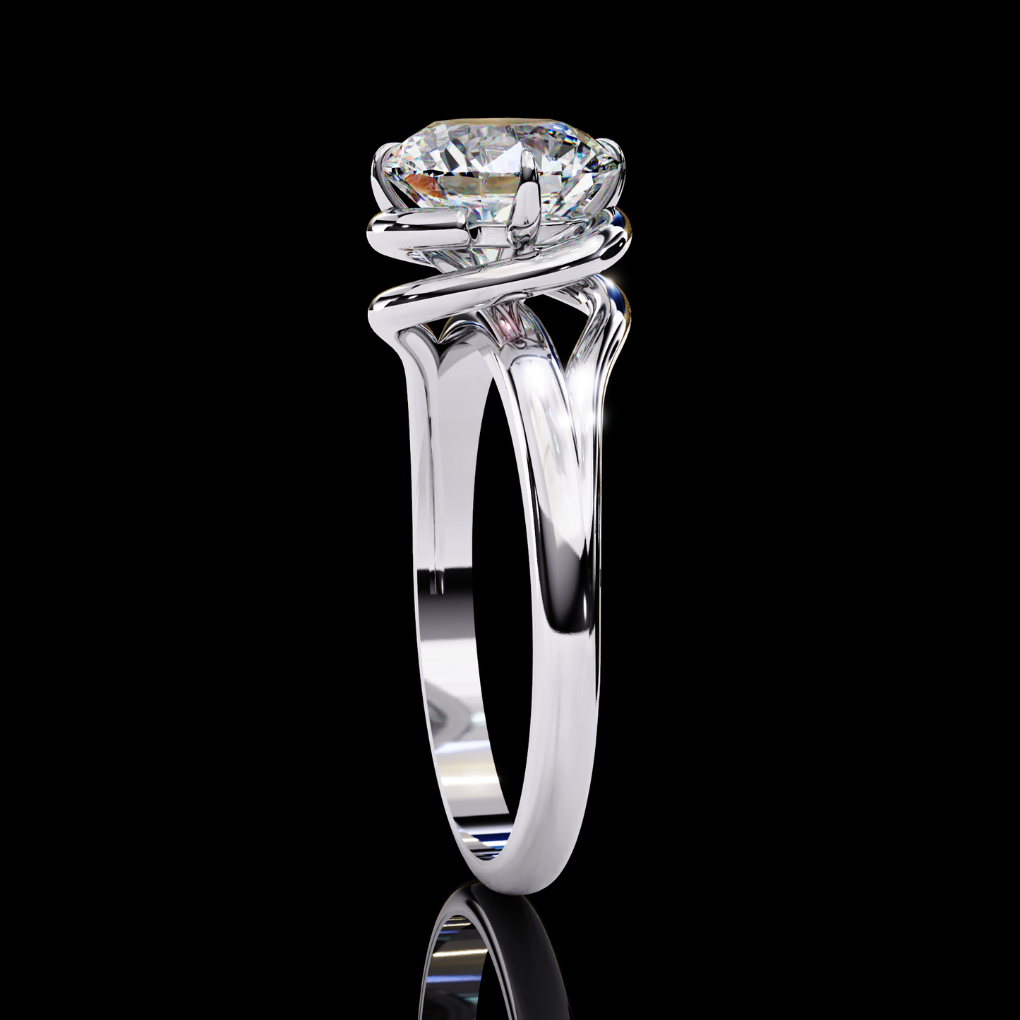 Twisted Vine Round Cut Solitaire Engagement Ring White Gold