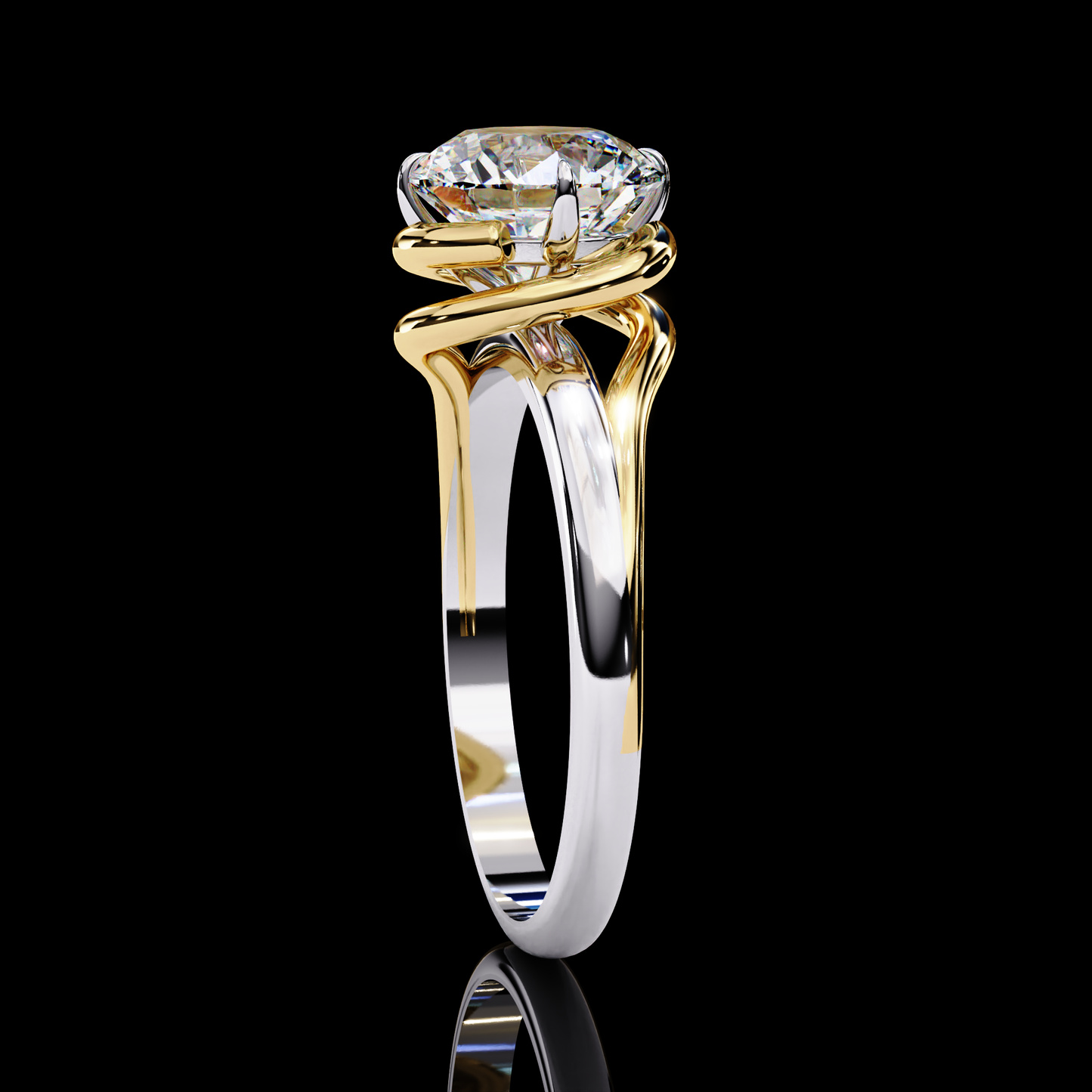 Twisted Vine Round Cut Solitaire Engagement Ring  GOLD