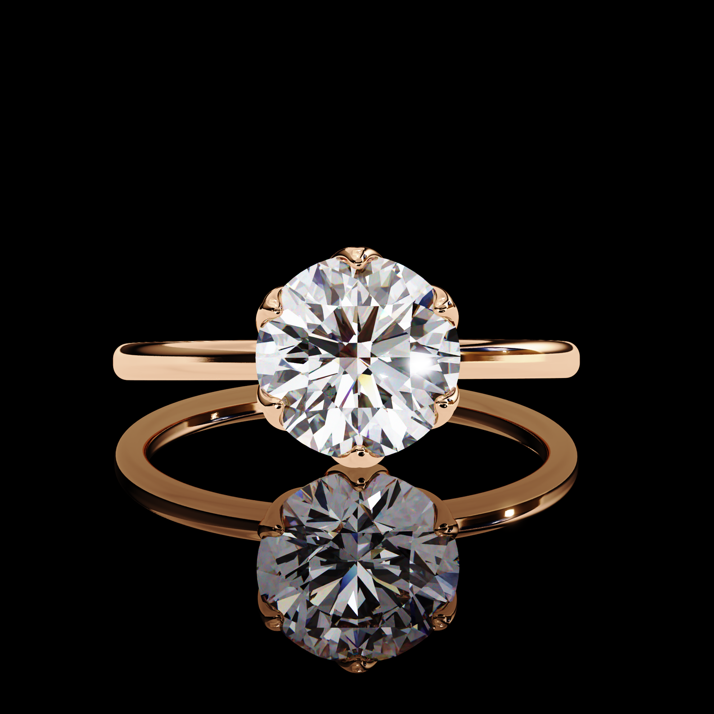 Round Cut LAB Diamond Cathedral  Solitaire Engagement Ring  ROSE GOLD