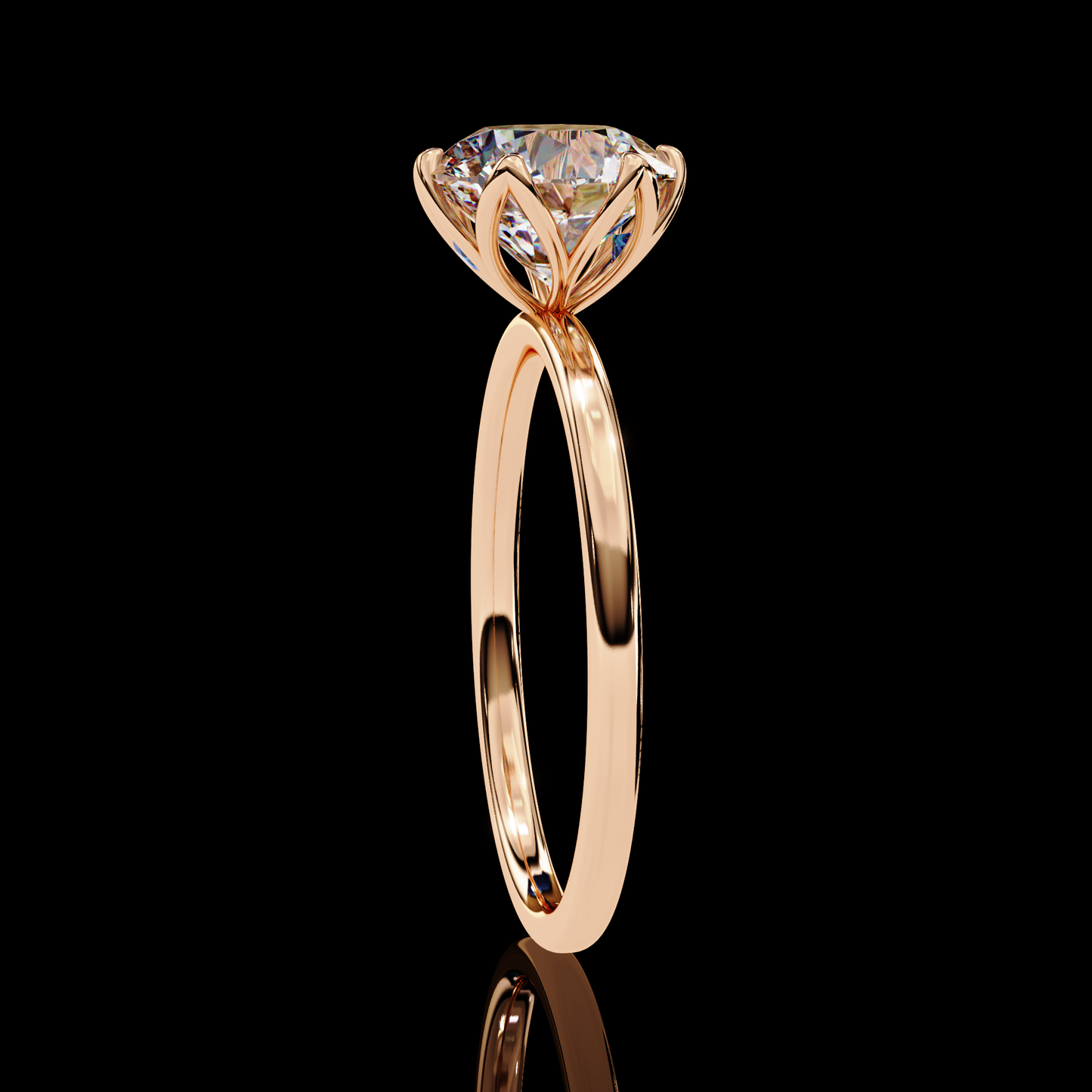 Round Cut LAB Diamond Cathedral  Solitaire Engagement Ring  ROSE GOLD