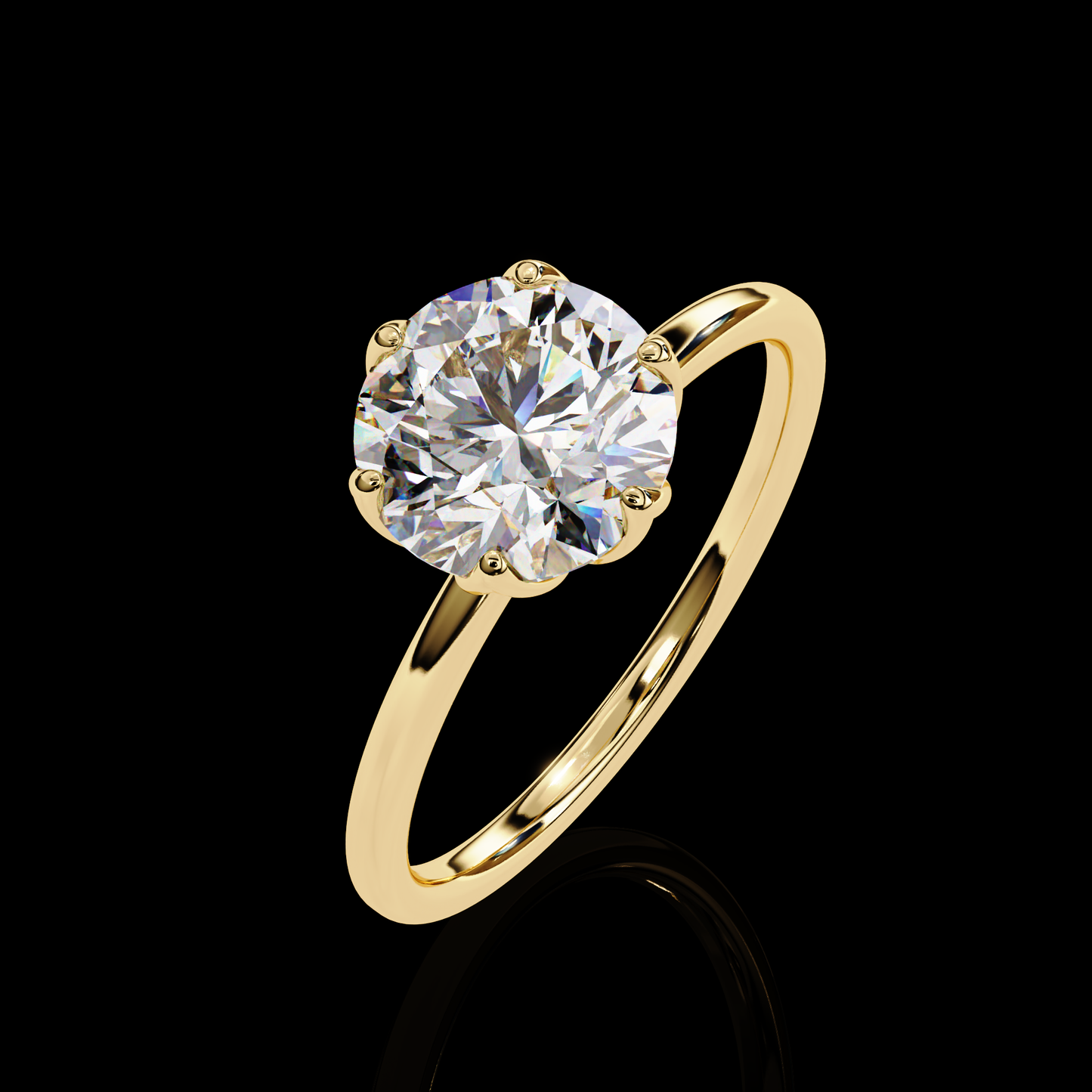 Round Cut LAB Diamond Cathedral  Solitaire Engagement Ring GOLD