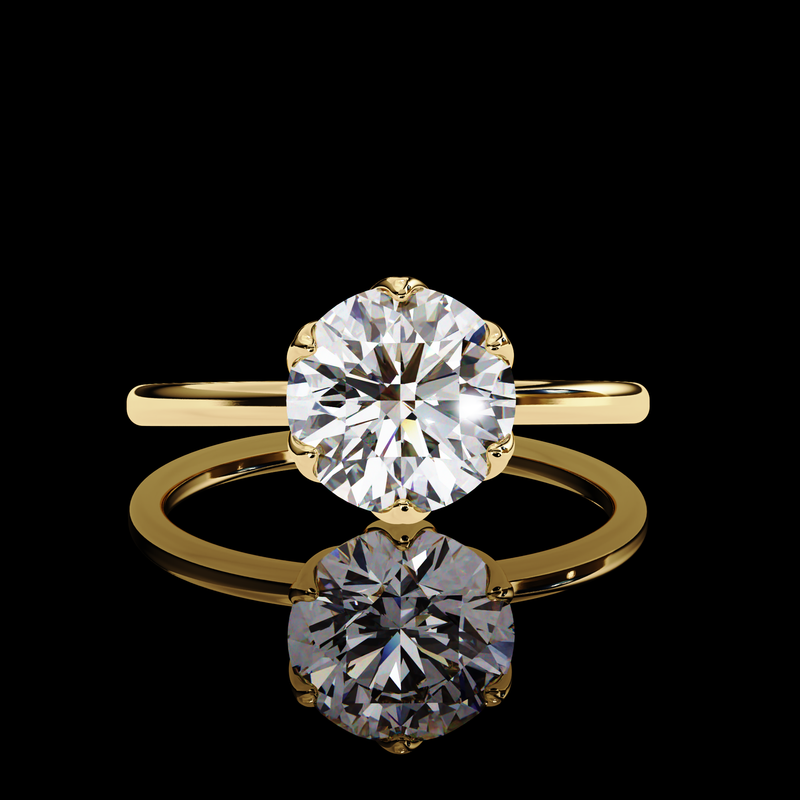 Round Cut LAB Diamond Cathedral  Solitaire Engagement Ring GOLD