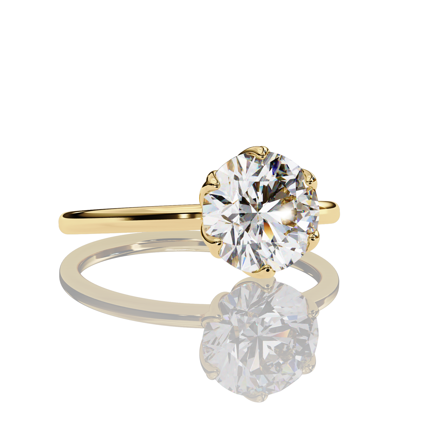 Round Cut LAB Diamond Cathedral  Solitaire Engagement Ring GOLD