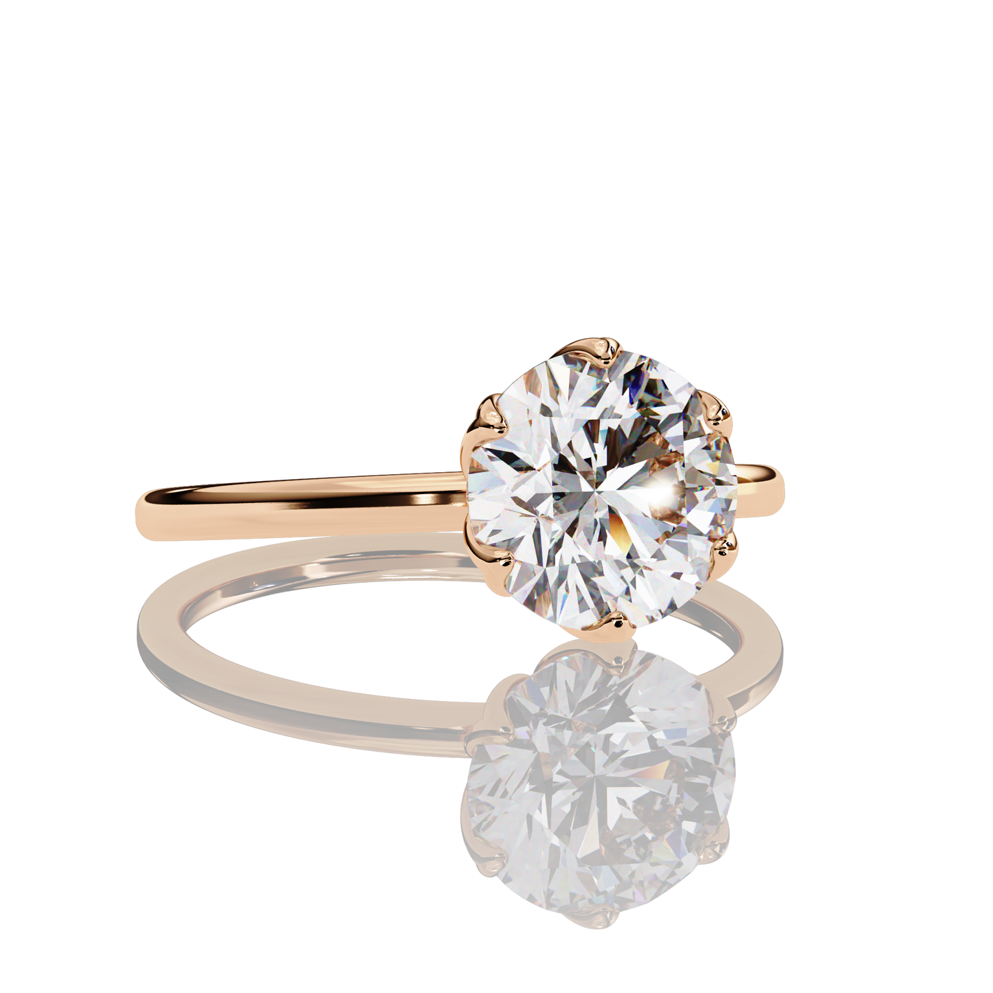 Round Cut LAB Diamond Cathedral  Solitaire Engagement Ring  ROSE GOLD