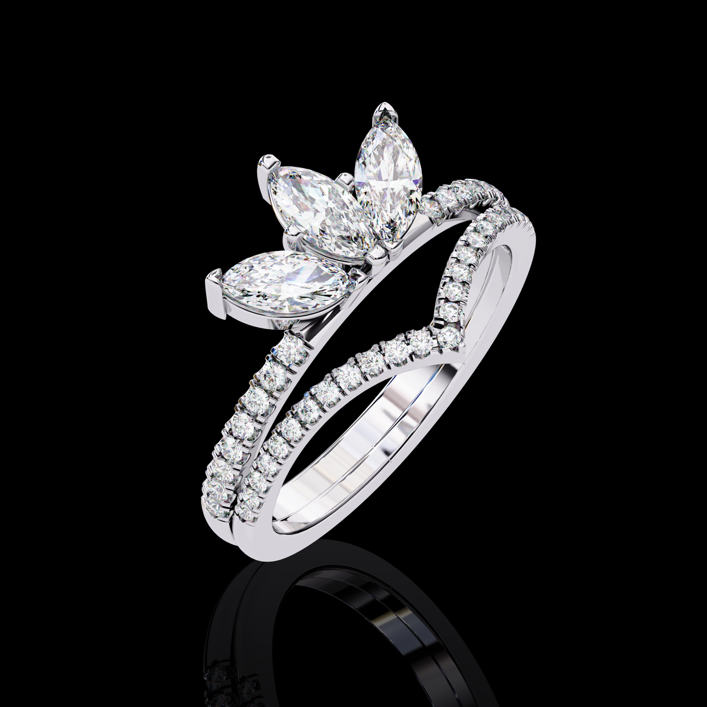 Open Pear Crown Diamond Ring for Women Luxury