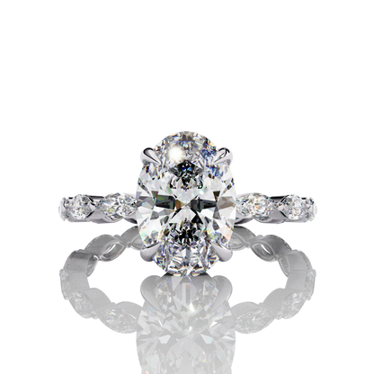 Front Oval Cut Lab Diamond Engagement Ring Set for Women Oval Cut Solitaire Bridal Ring