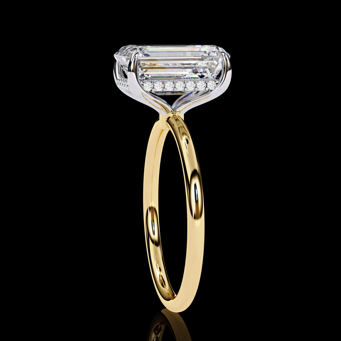 Emerald Cut Hidden Halo Solitaire Wedding Ring for Women