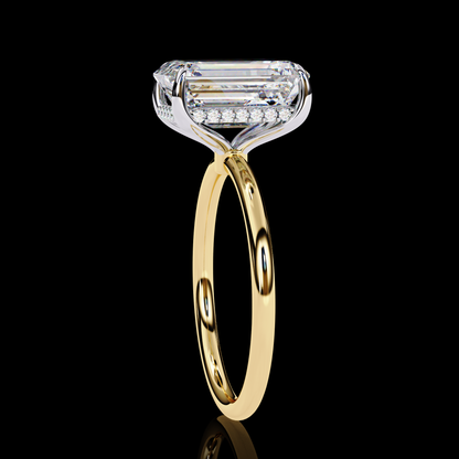 Emerald Cut Hidden Halo Solitaire Wedding Ring for Women
