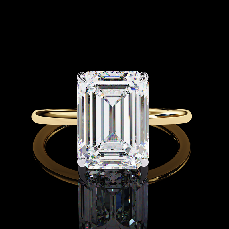 Emerald Cut Hidden Halo Solitaire Wedding Ring for Women