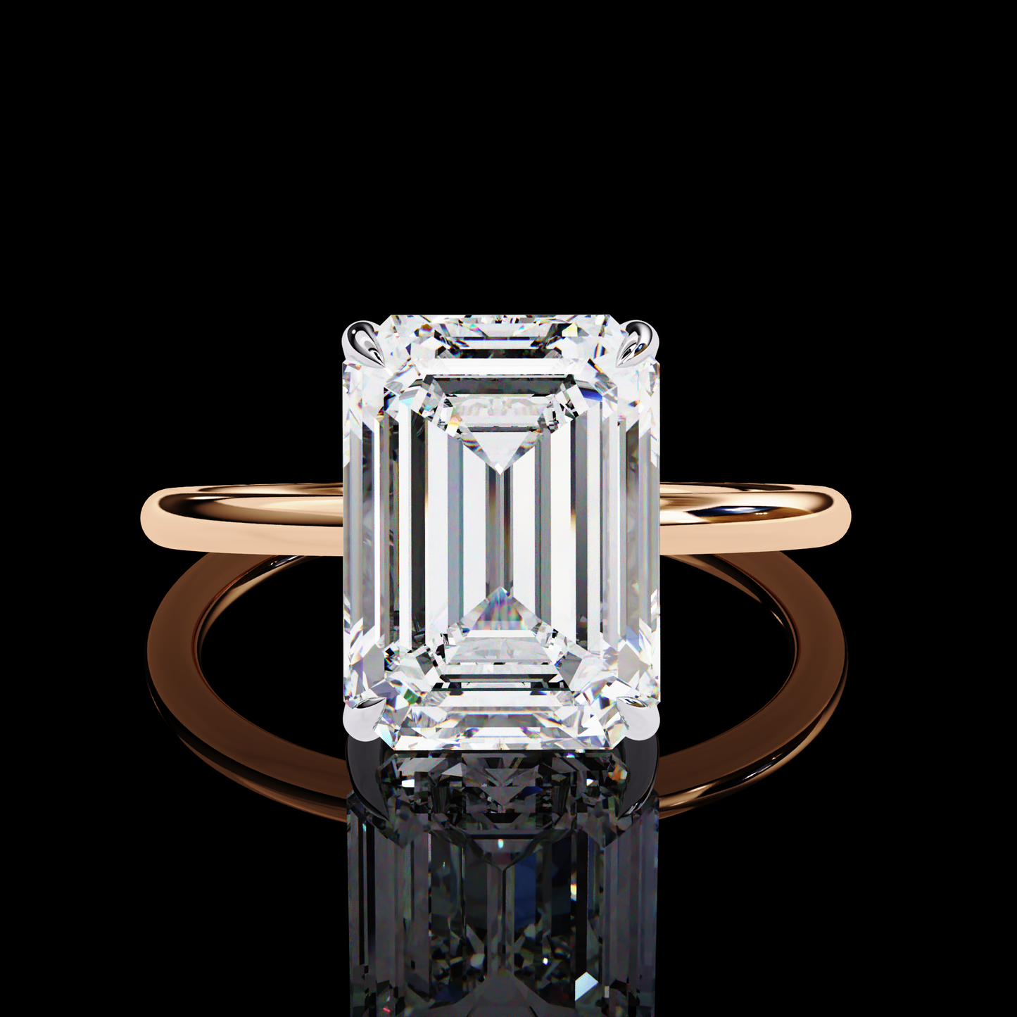 Emerald Cut Hidden Halo Solitaire Ring Rose Gold