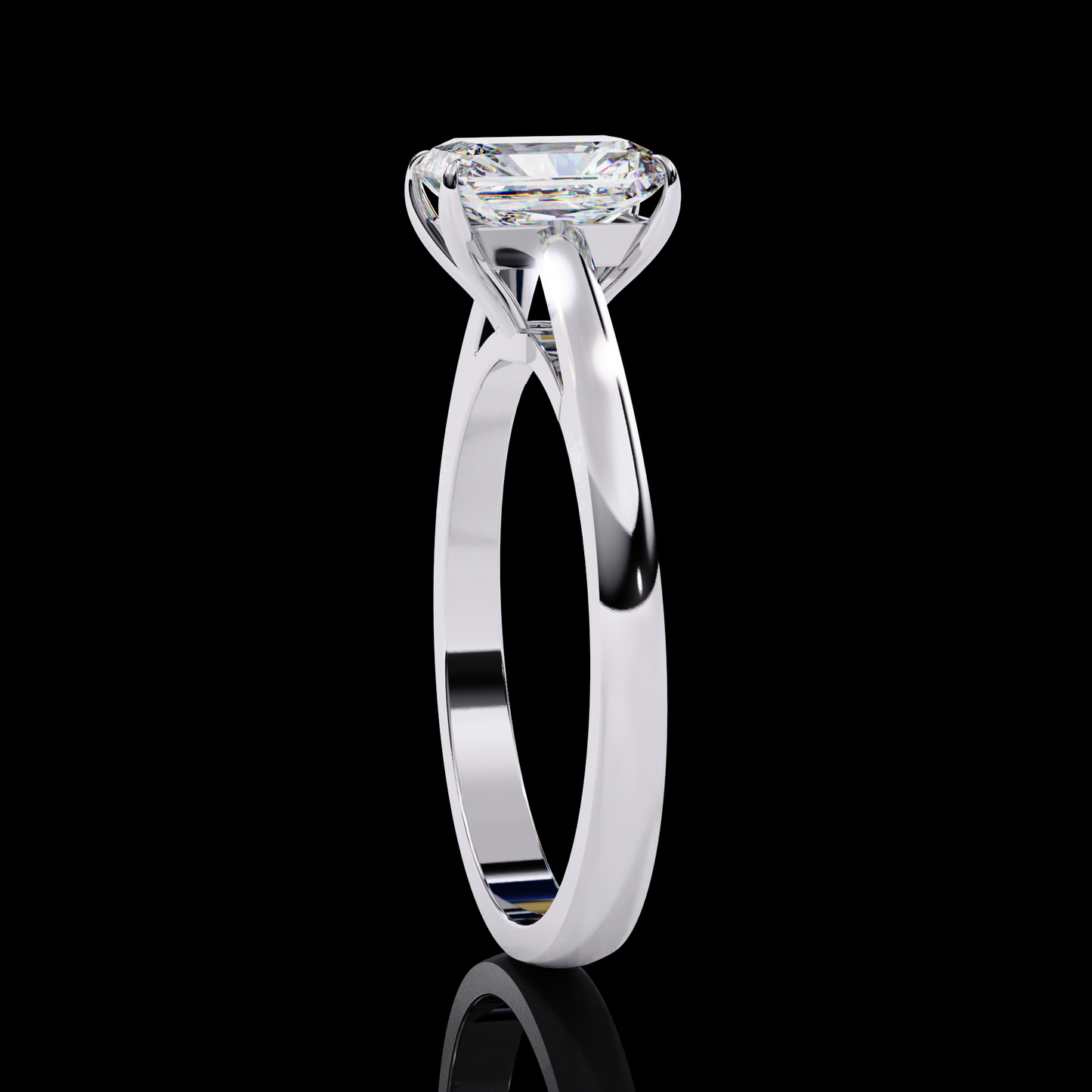 Four Prong Emerald Cut Solitaire Ring White Gold