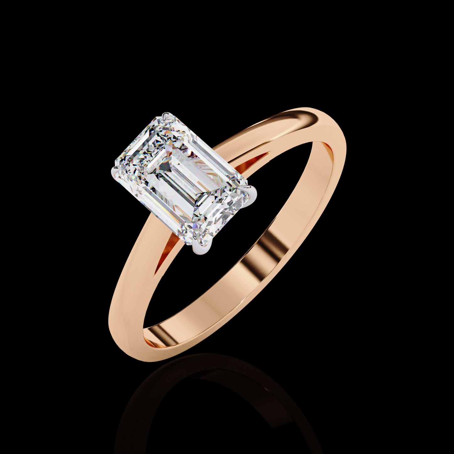 Four Prong Emerald Cut Solitaire Ring Rose Gold