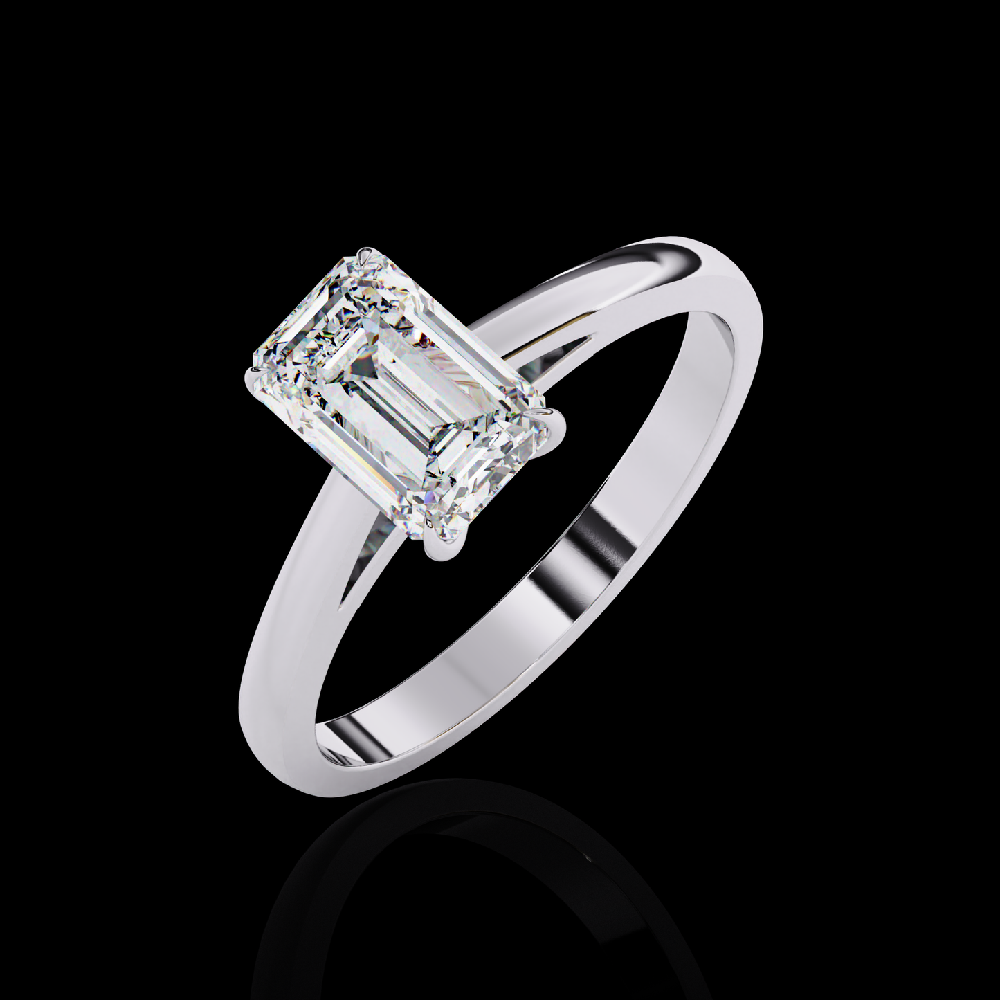 Four Prong Emerald Cut Solitaire Ring White Gold