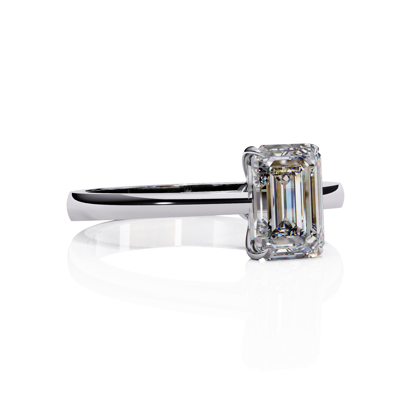 Four Prong Emerald Cut Solitaire Ring White Gold