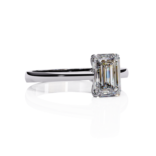 Four Prong Emerald Cut Solitaire Ring White Gold