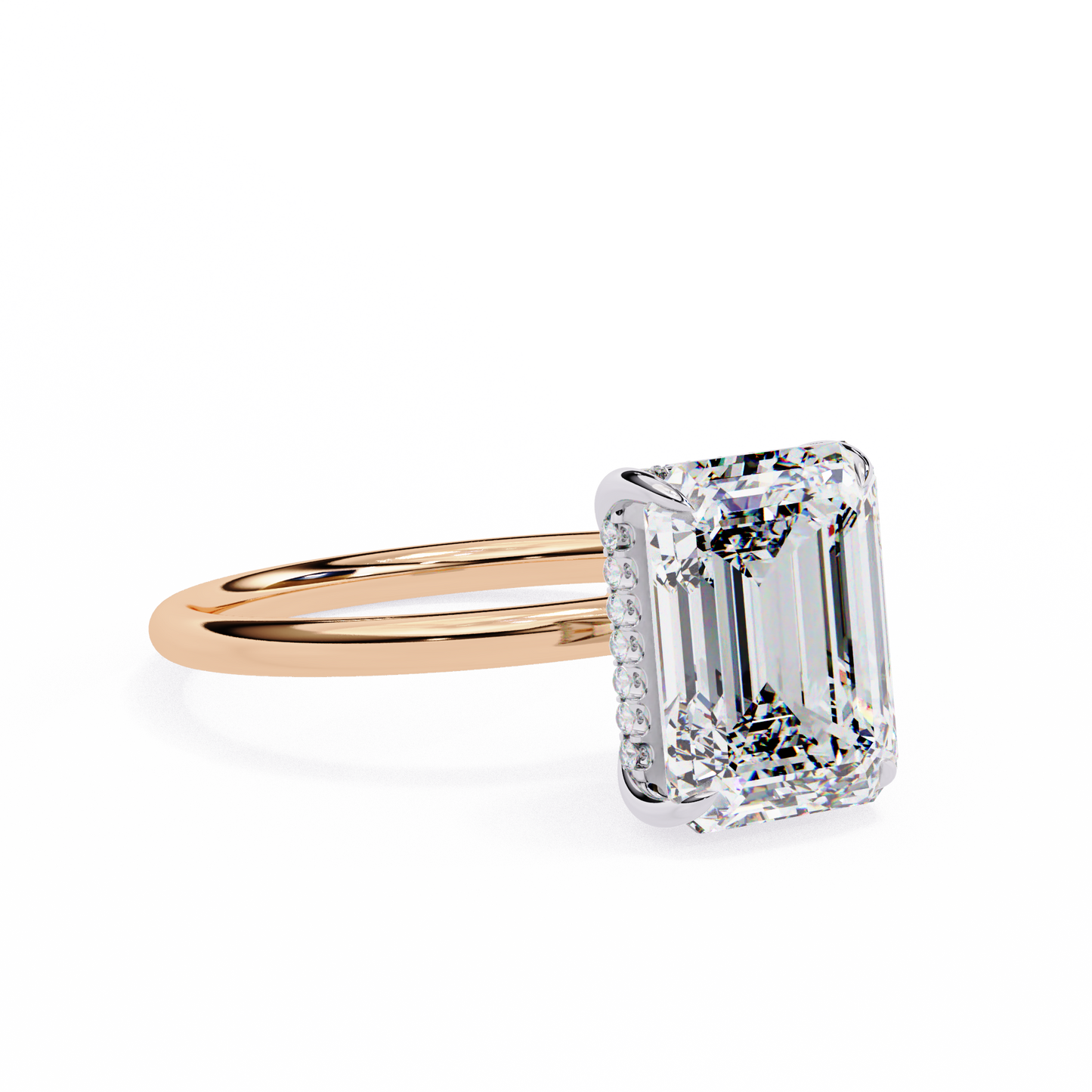 Emerald Cut Hidden Halo Solitaire Ring Rose Gold