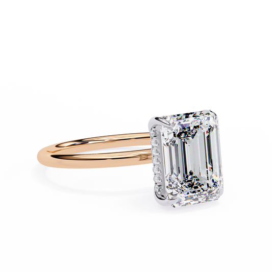 Emerald Cut Hidden Halo Solitaire Ring Rose Gold