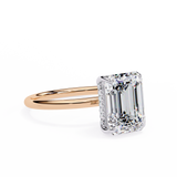 Emerald Cut Hidden Halo Solitaire Ring Rose Gold