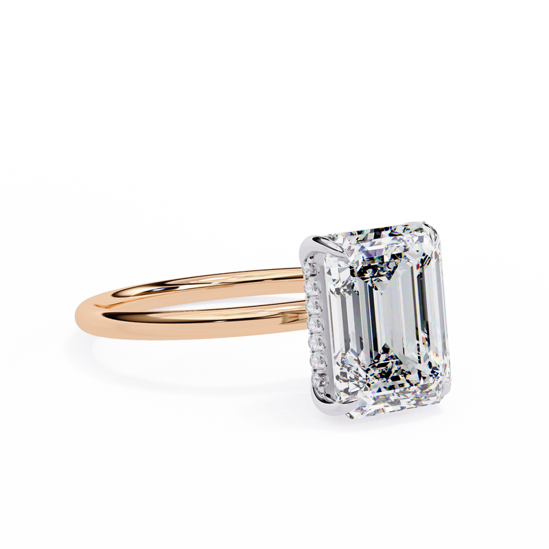 Emerald Cut Hidden Halo Solitaire Ring Rose Gold