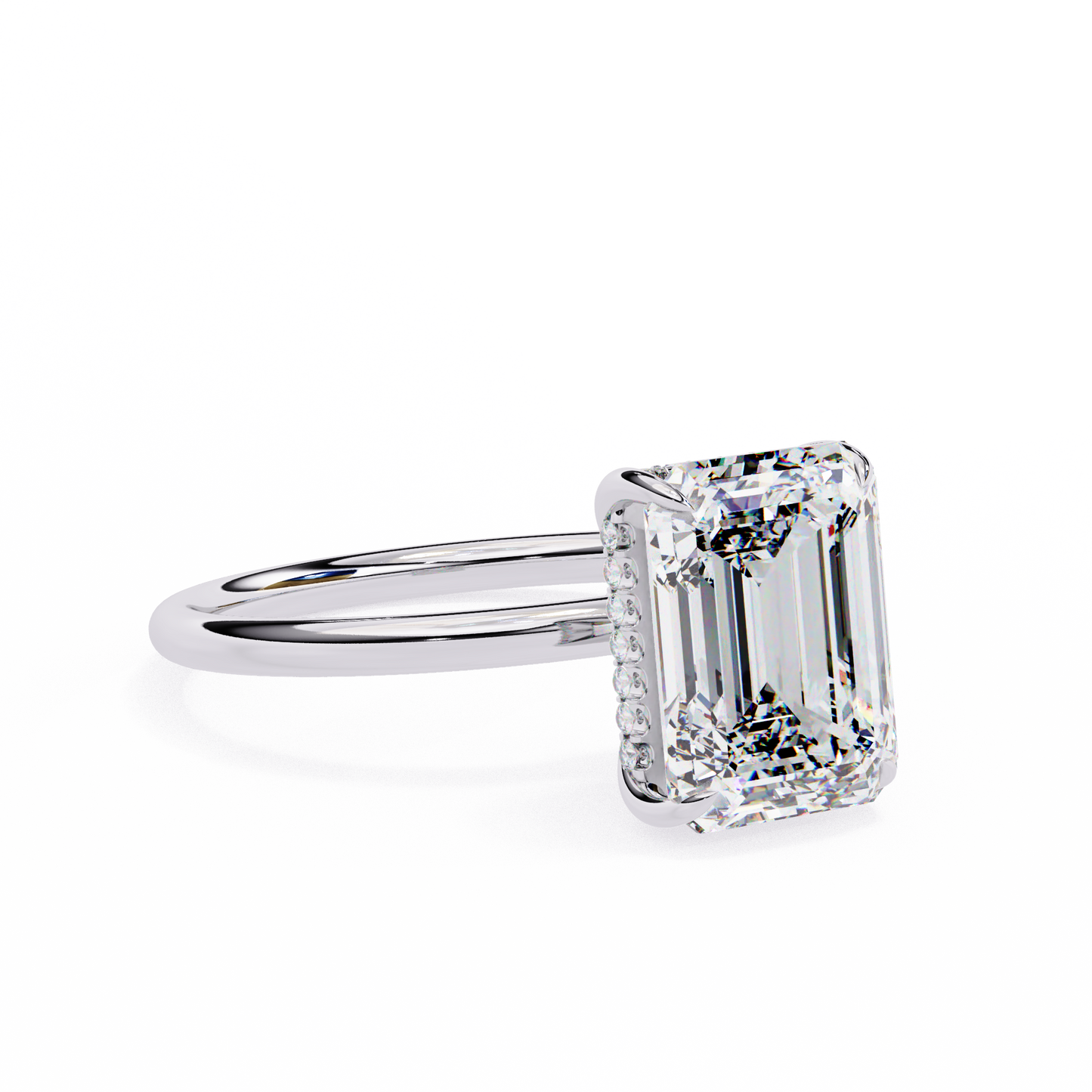 Emerald Cut Hidden Halo Solitaire Ring White Gold