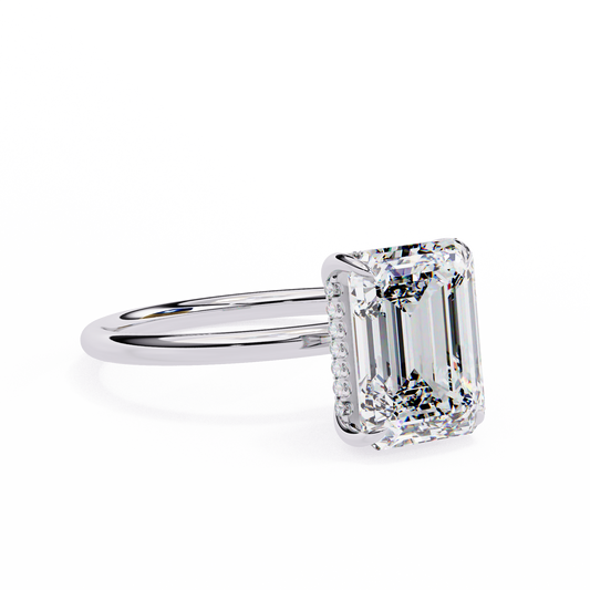 Emerald Cut Hidden Halo Solitaire Ring White Gold