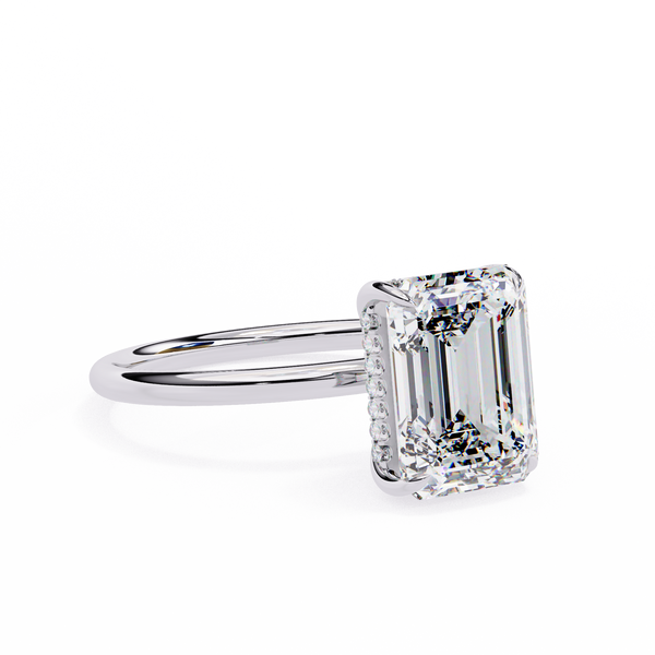 Emerald Cut Hidden Halo Solitaire Ring White Gold
