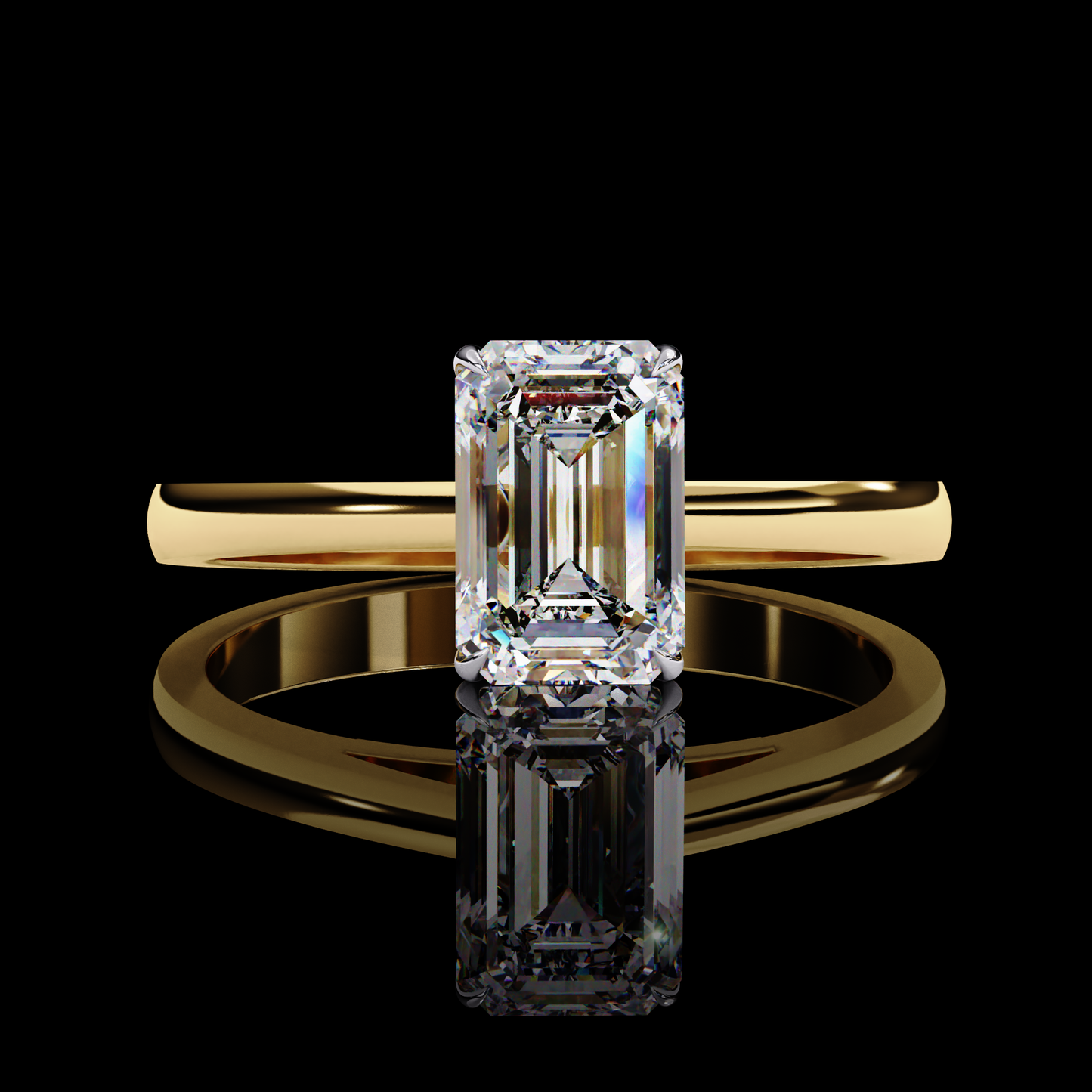 Four Prong Emerald Cut Solitaire Ring Gold