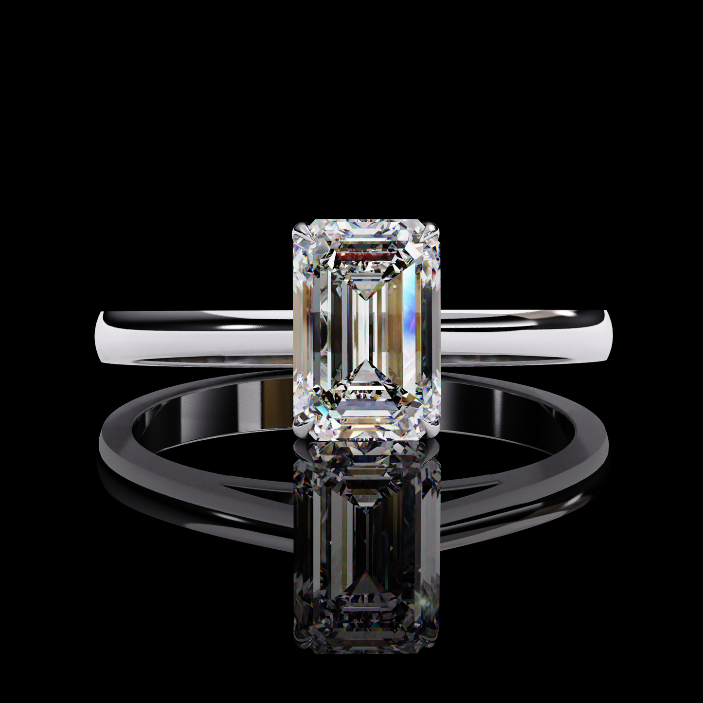 Four Prong Emerald Cut Solitaire Ring White Gold