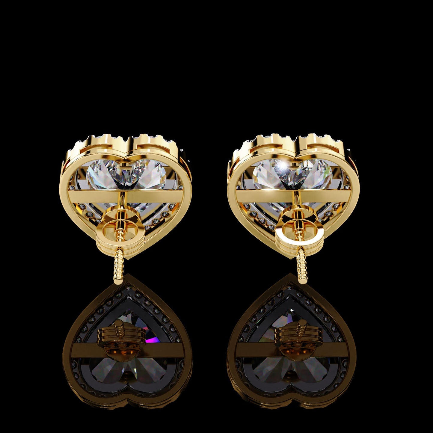 Heart Cut Halo Stud Earring Gold