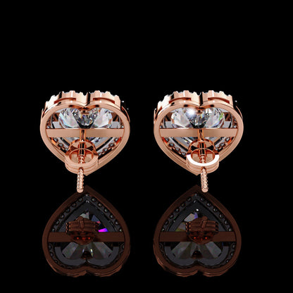 Heart Cut Halo Stud Earring Rose Gold