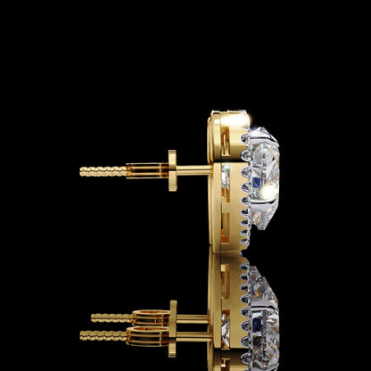 Heart Cut Halo Stud Earring Gold