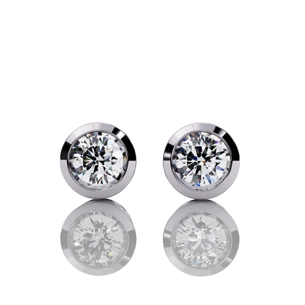 Front Solitaire Stud Round Brilliant Earrings for Women Elegance by Global Lab Grown Diamond in White Gold
