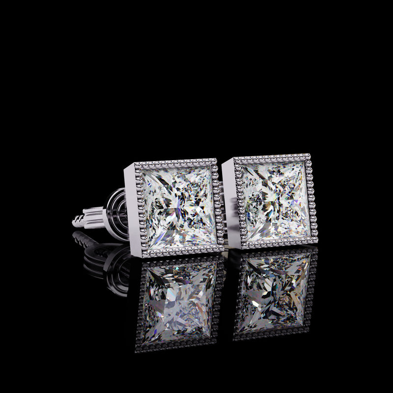 Cross Front of Solitarie Princess Lab Diamond Earring Studs for Women Luxury in White Gold