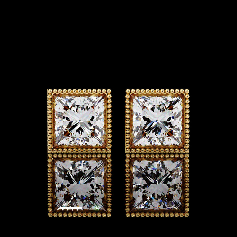 Front of Solitarie Princess Lab Diamond Earring Studs for Women Luxury in Gold