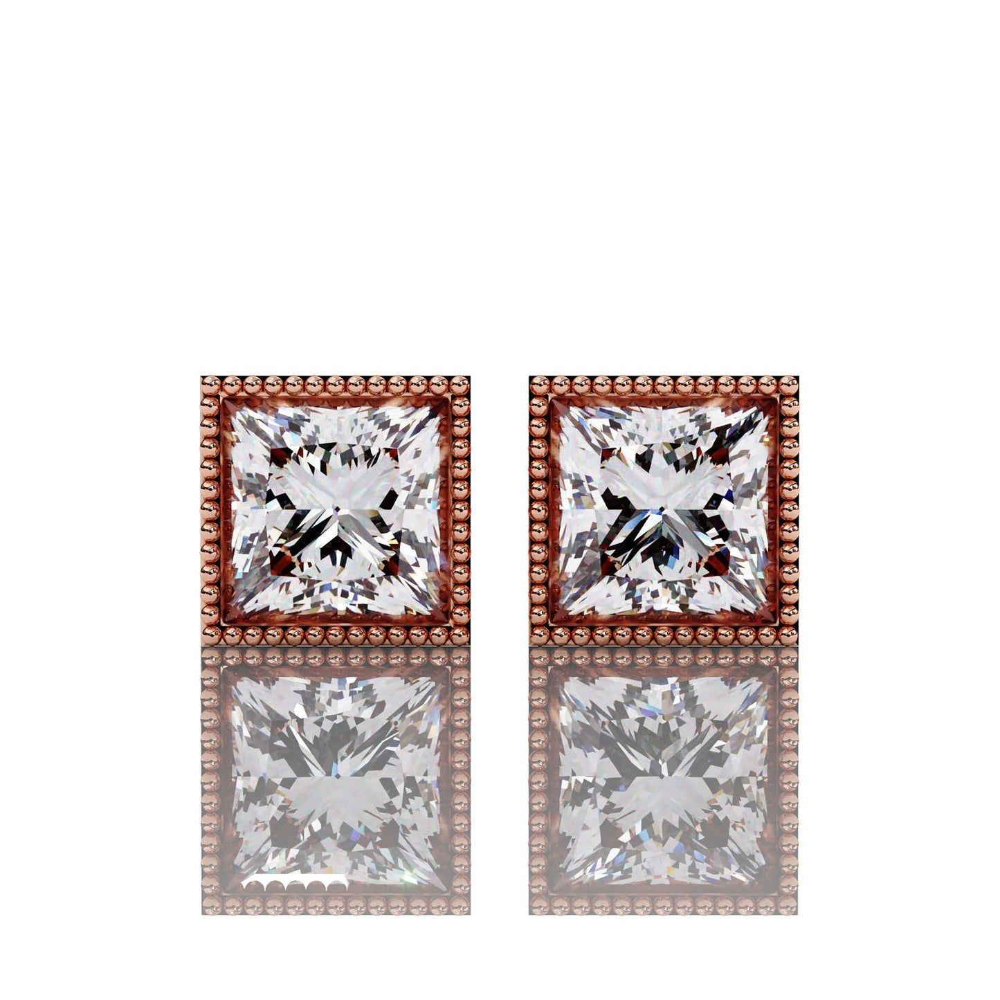 Front of Solitarie Princess Lab Diamond Earring Studs for Women Luxury with Ethical Jewelry