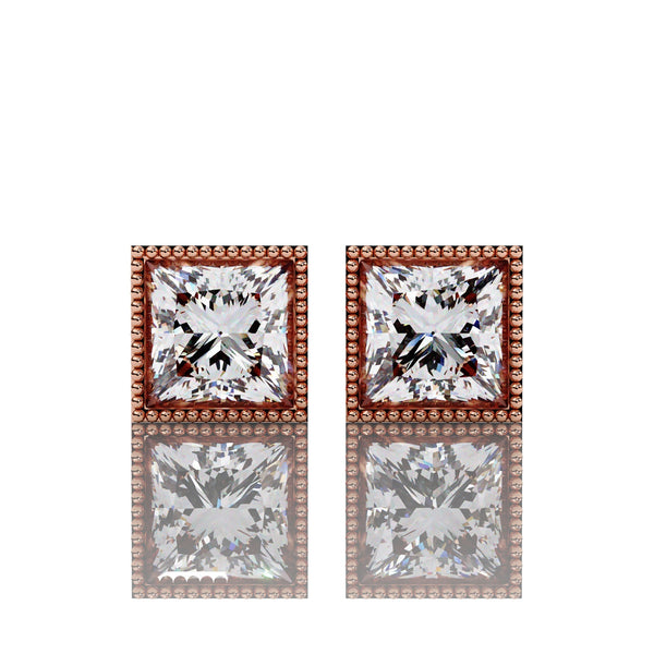 Front of Solitarie Princess Lab Diamond Earring Studs for Women Luxury with Ethical Jewelry